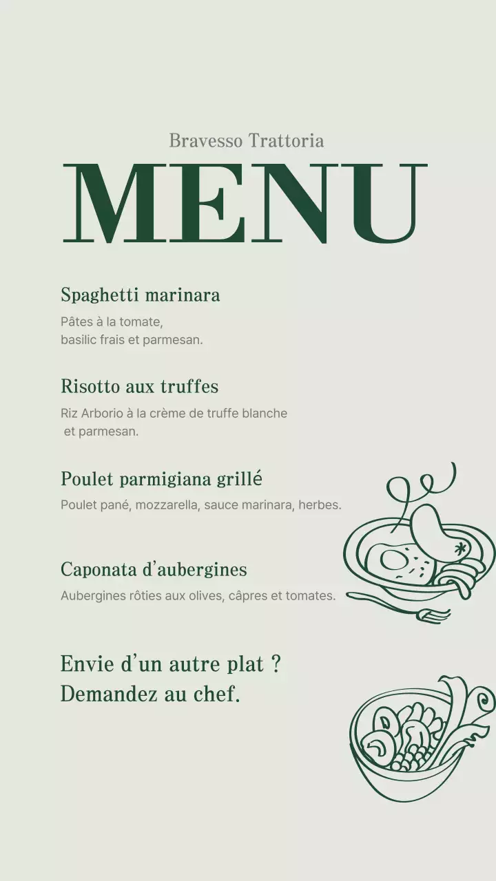 Publication Instagram sur le design d'un menu élégant et vert
