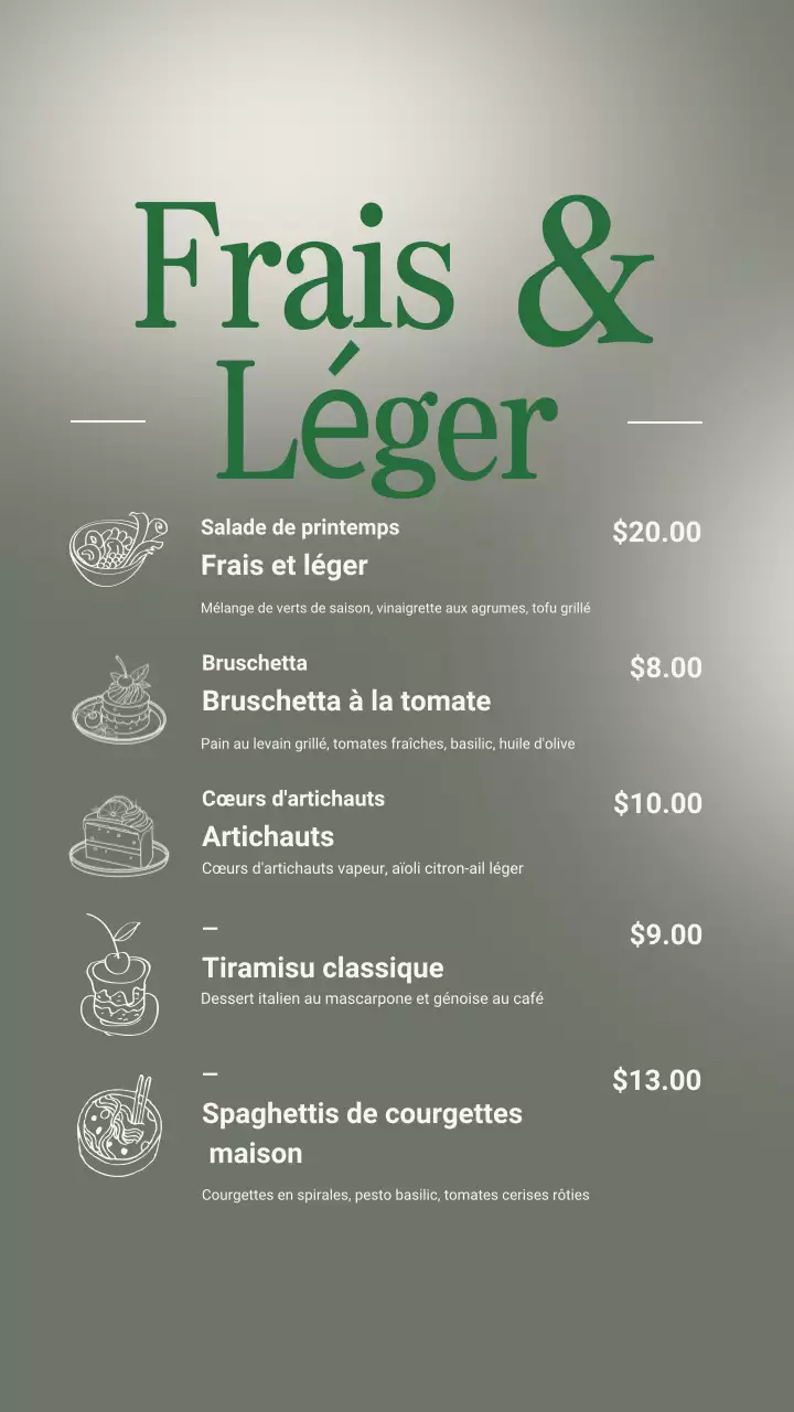 Publication Instagram sur le menu minimaliste vert