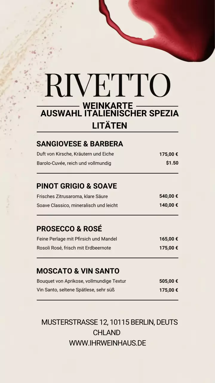 Beige Elegante Weinkarte Instagram Story