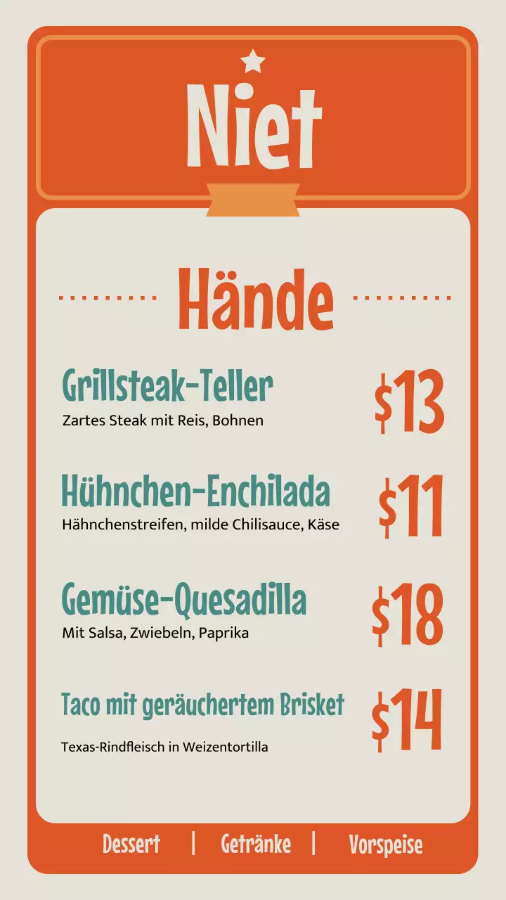 Orangefarbener Retro-Menü-Design-Instagram-Beitrag