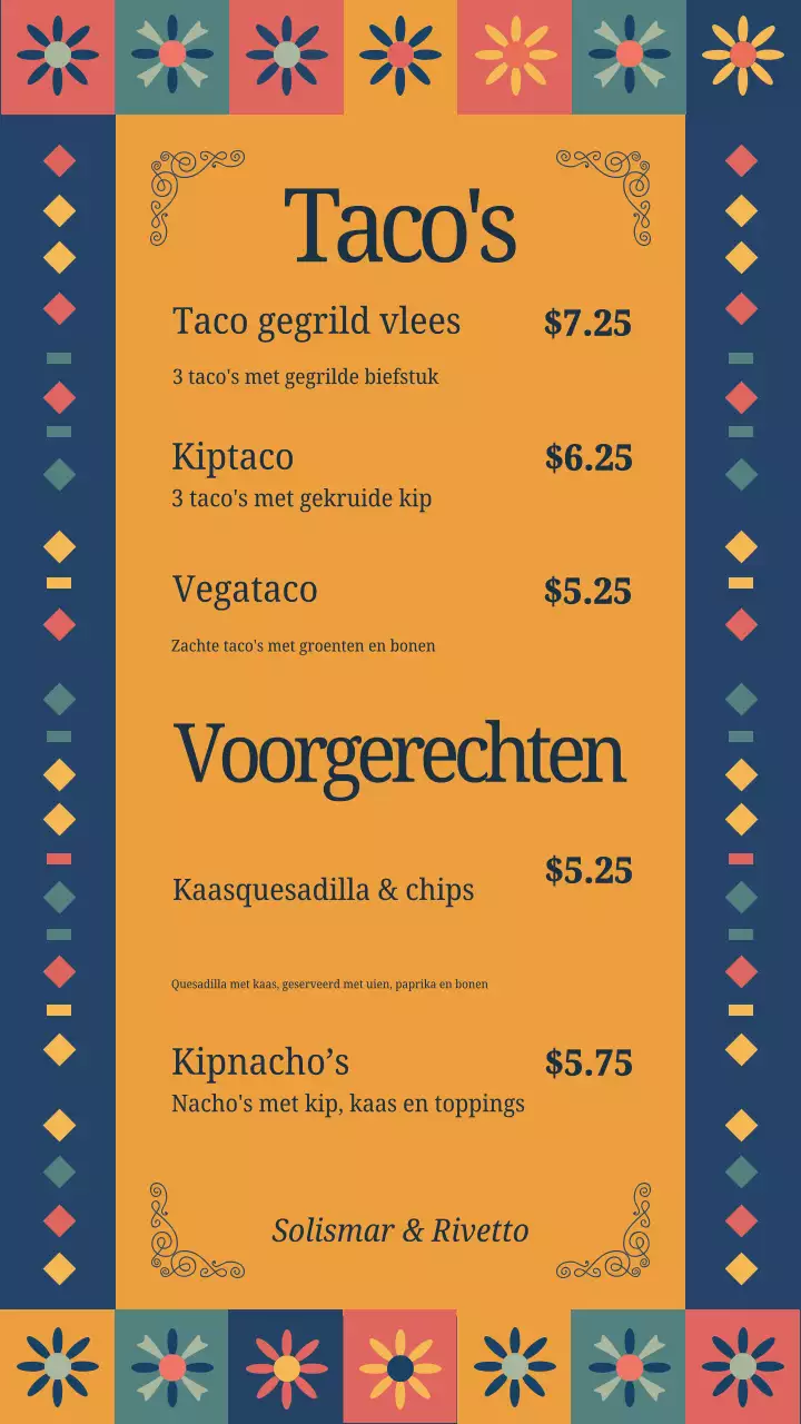 Instagram-bericht met traditioneel oranje menuontwerp