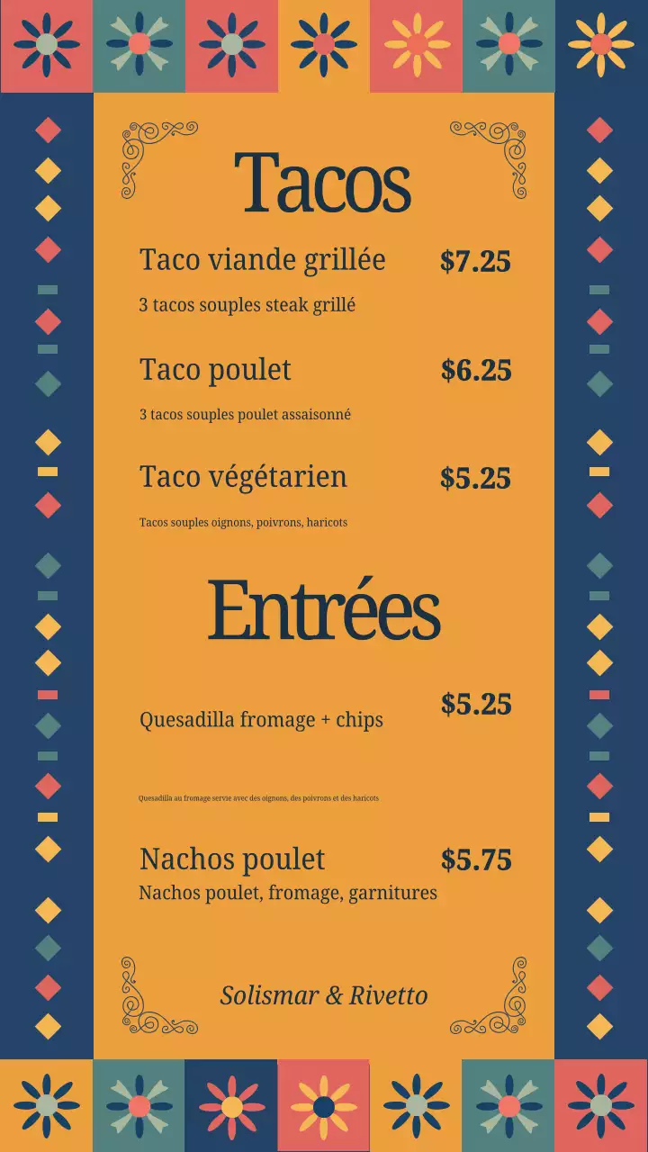 Publication Instagram sur la conception d'un menu traditionnel orange