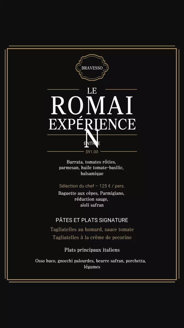 Publication Instagram du menu du restaurant Black Classic