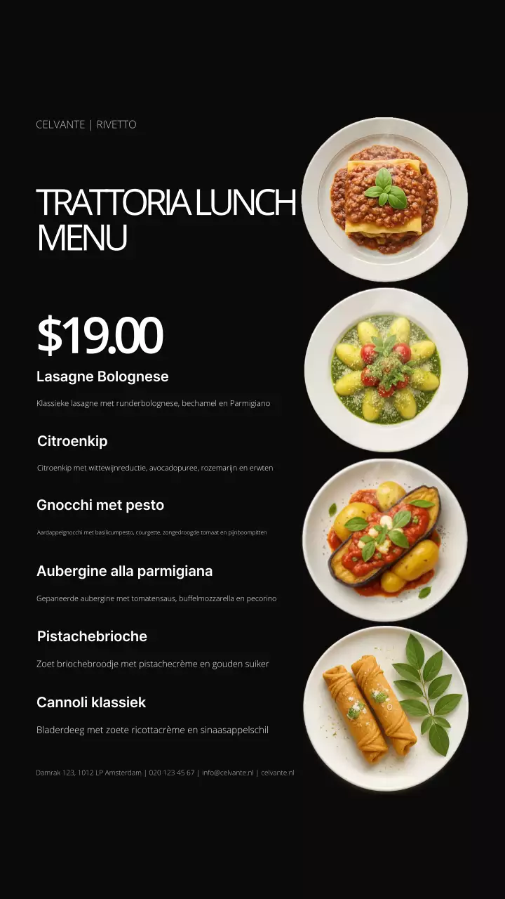 Instagramverhaal van het zwarte moderne lunchmenu