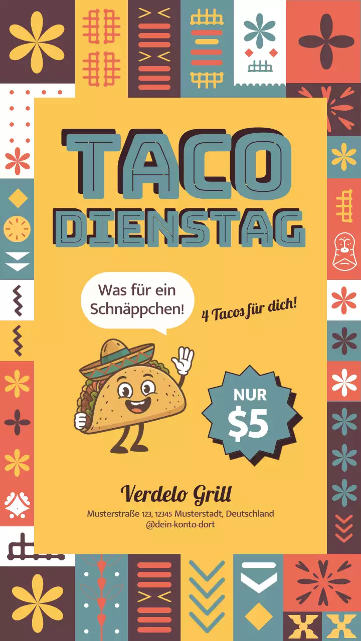 Gelber Retro-Taco-Werbungs-Instagram-Post