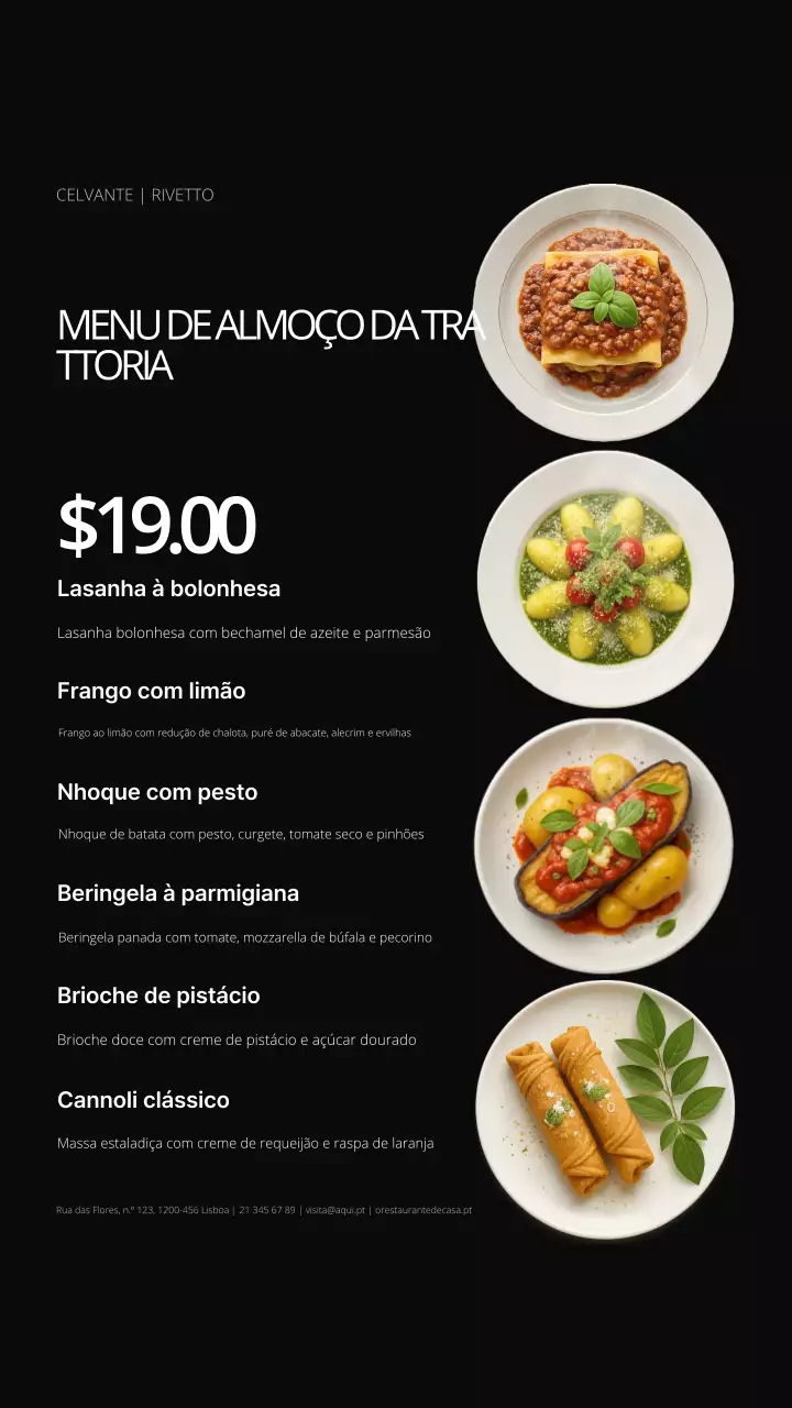 História do Instagram do cardápio de almoço moderno preto
