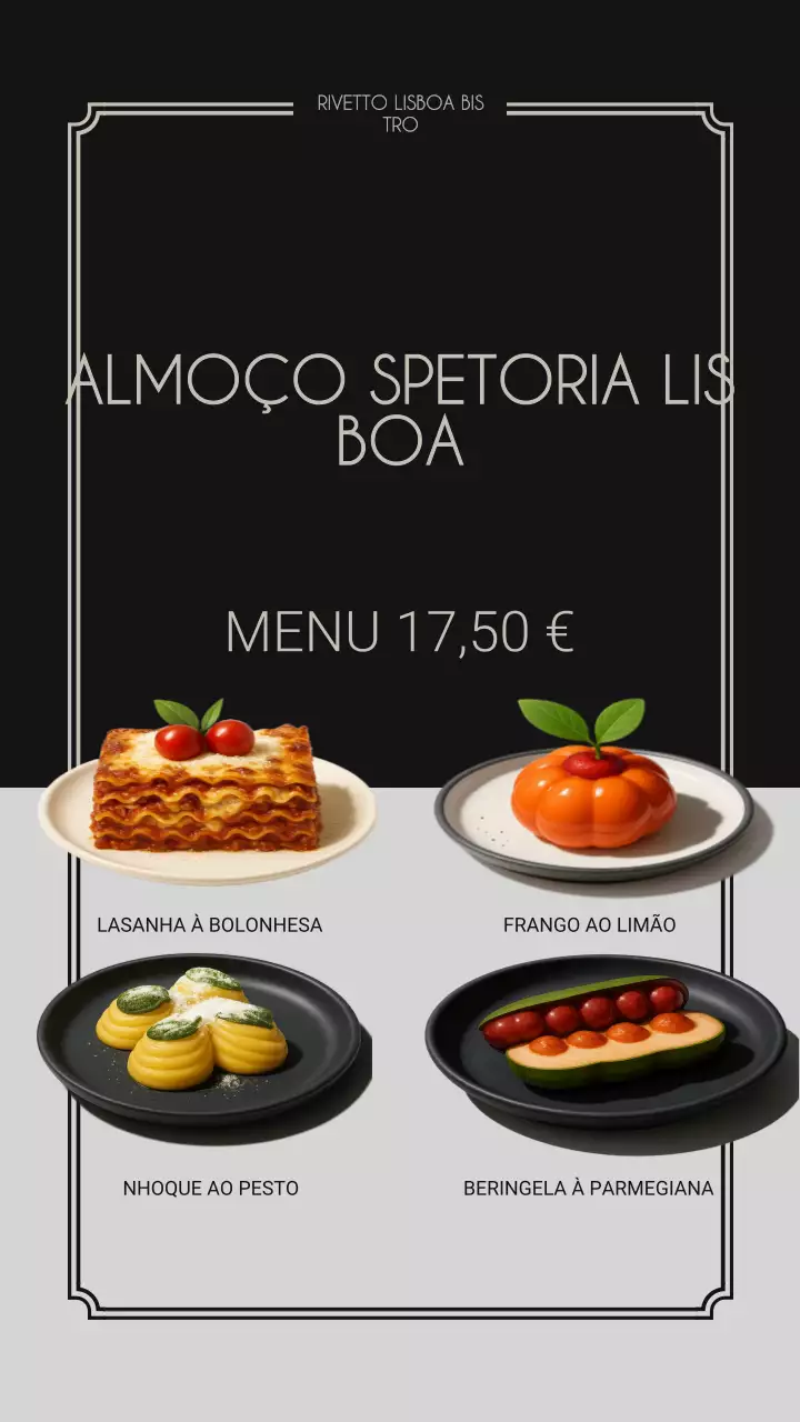 História do Instagram para promoção do cardápio de almoço Black Elegant