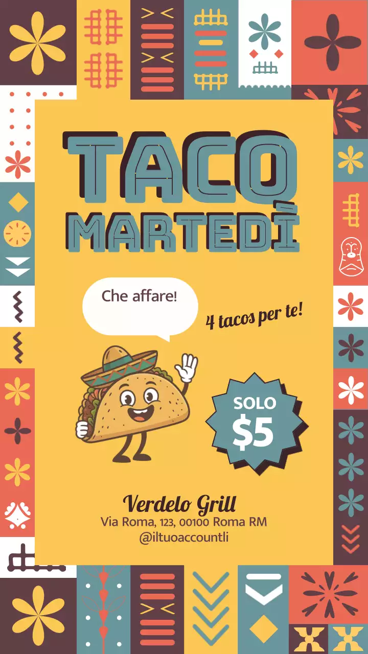 Post su Instagram con pubblicità di taco retrò giallo