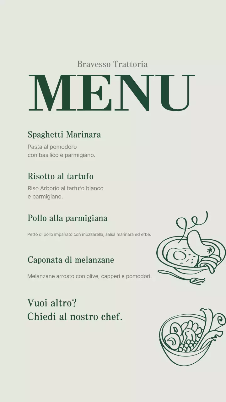 Post Instagram con design elegante del menu verde