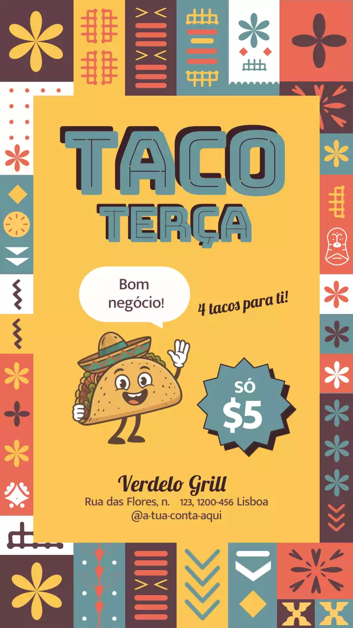 Publicação no Instagram de anúncio de taco retrô amarelo
