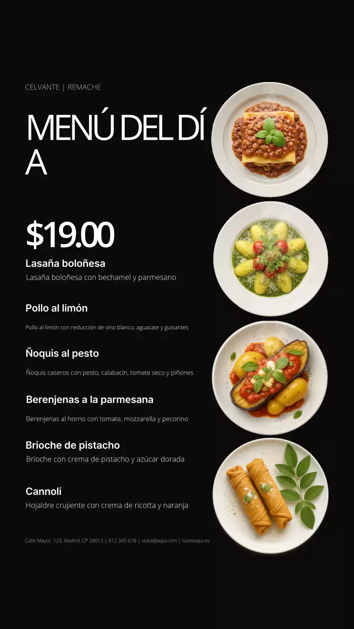 Historia de Instagram del menú de almuerzo moderno negro