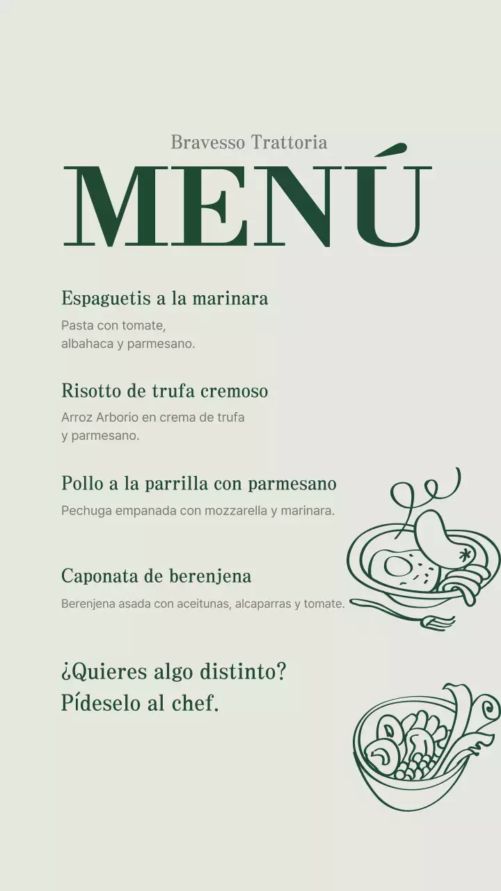 Publicación de Instagram con diseño de menú elegante y verde