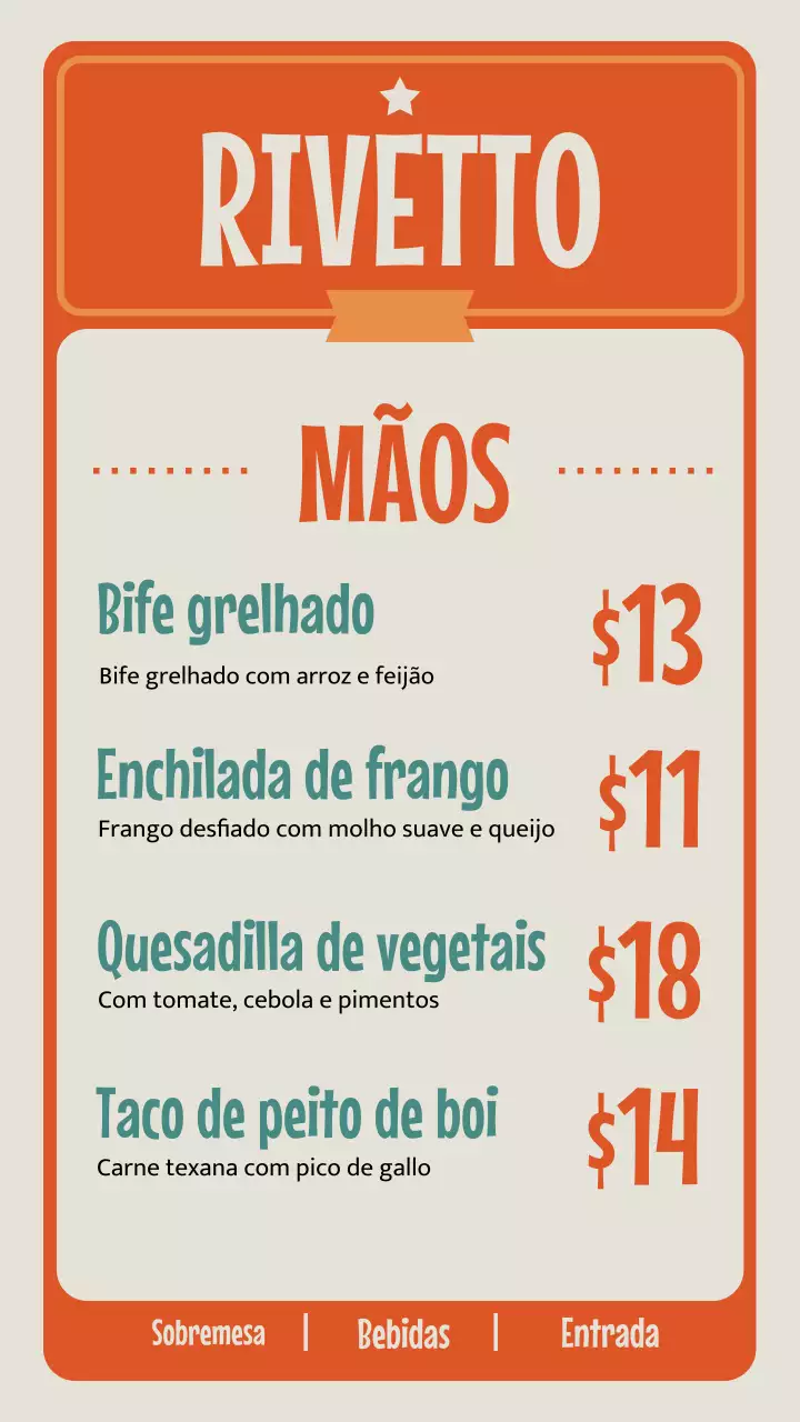 Postagem no Instagram com design de menu retrô laranja