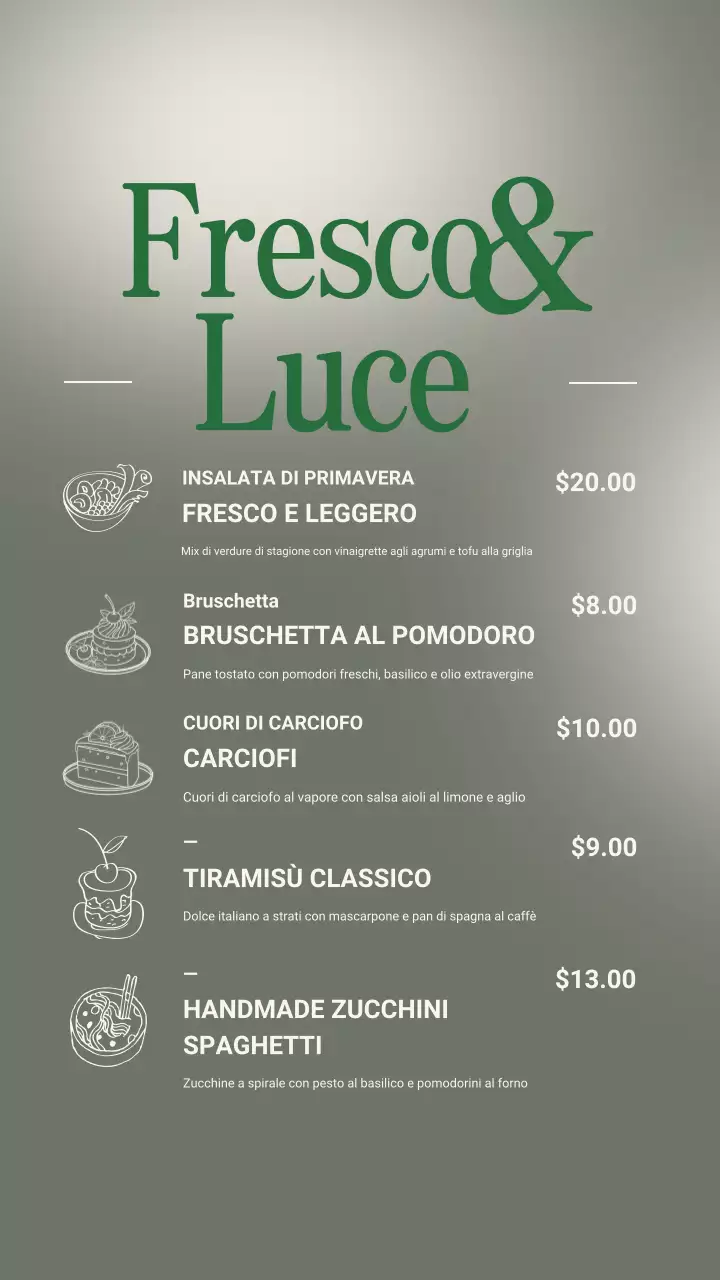 Post Instagram sul menu di cibo minimalista verde