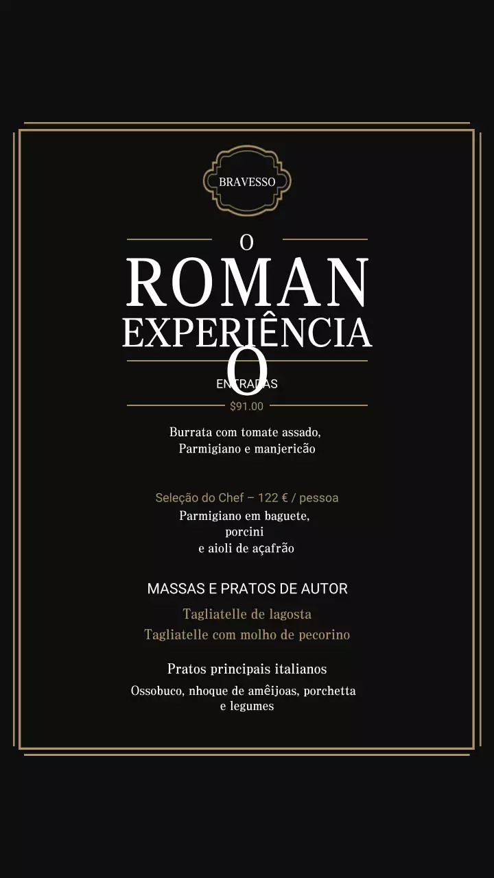 Postagem no Instagram do cardápio do Black Classic Dining