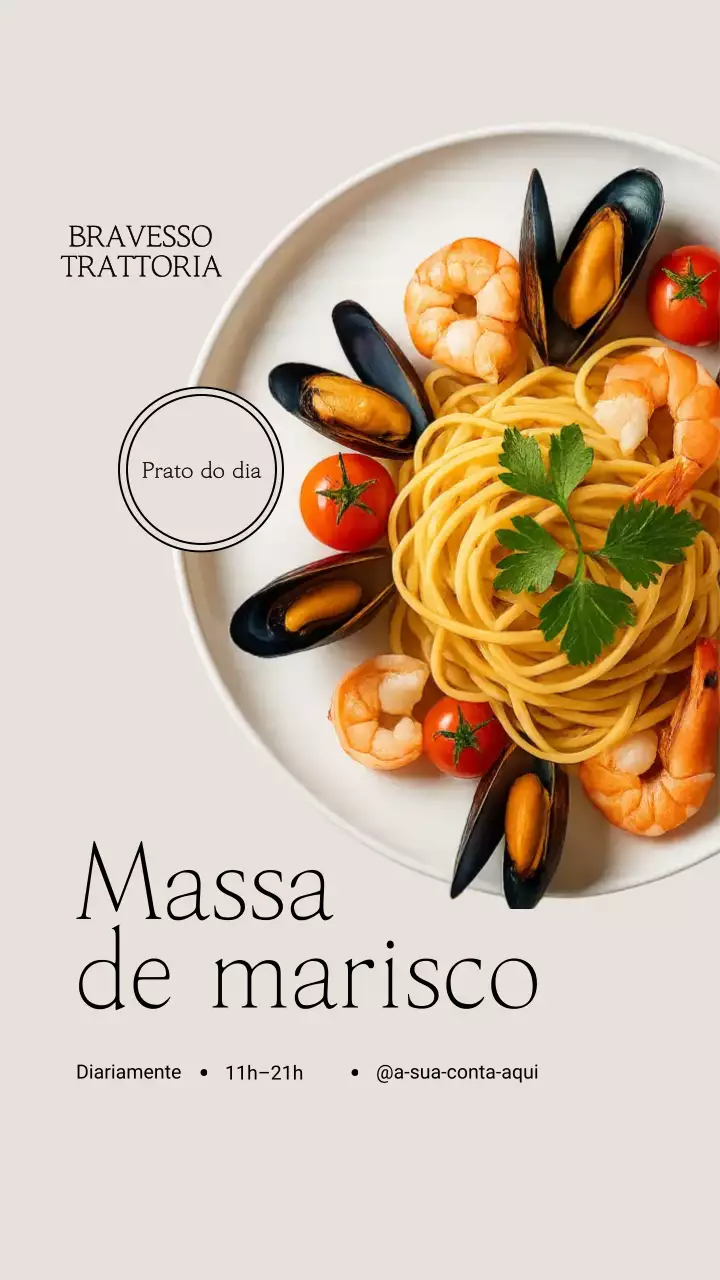Publicação no Instagram sobre macarrão elegante bege