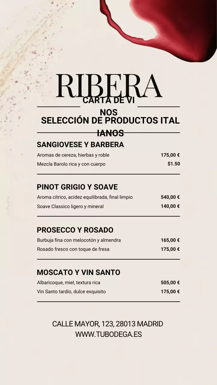 Historia de Instagram del menú de vinos Beige Elegant