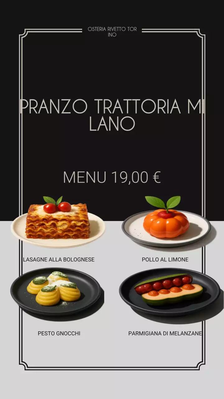 Storia di Instagram della promozione del menu pranzo Black Elegant