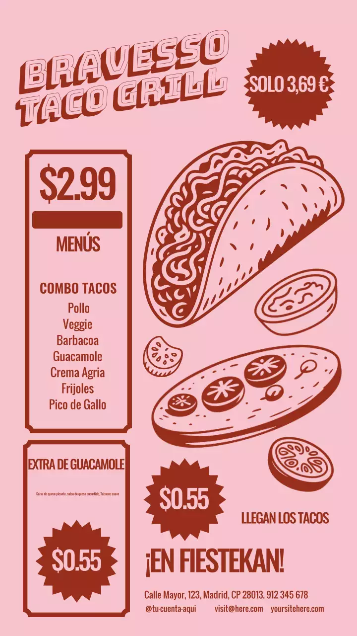 Publicación de Instagram del menú Pink Retro Taco