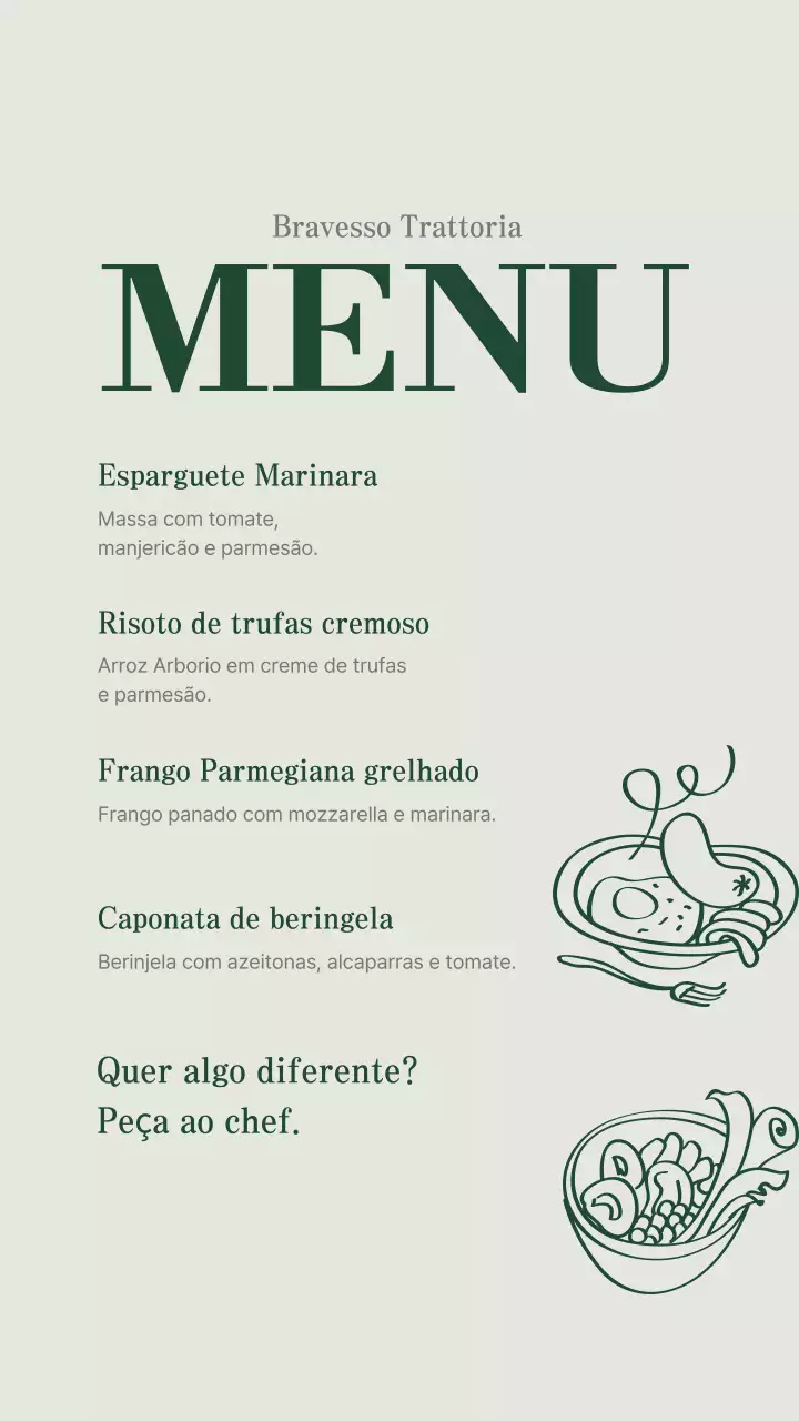 Design de menu elegante e verde - postagem no Instagram