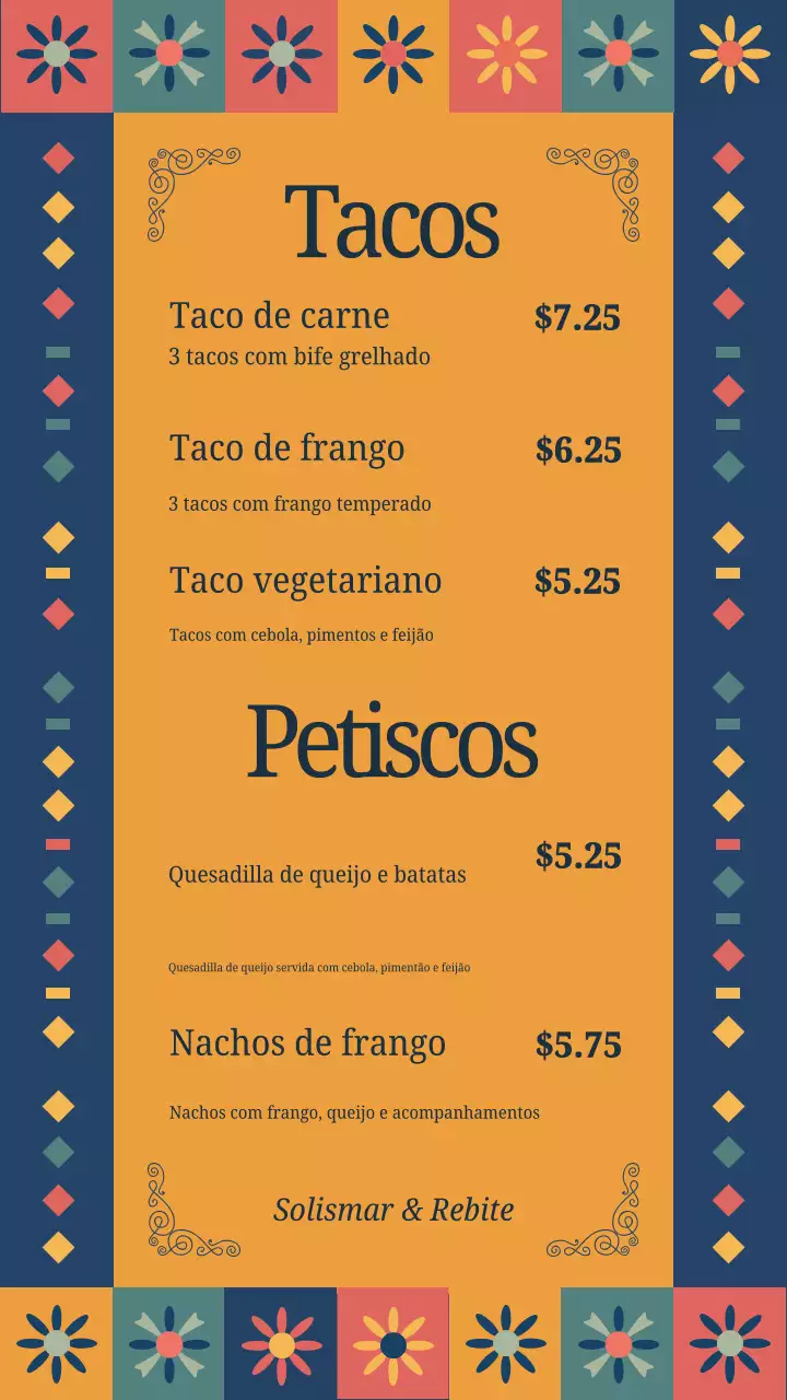 Postagem no Instagram sobre design de menu tradicional laranja