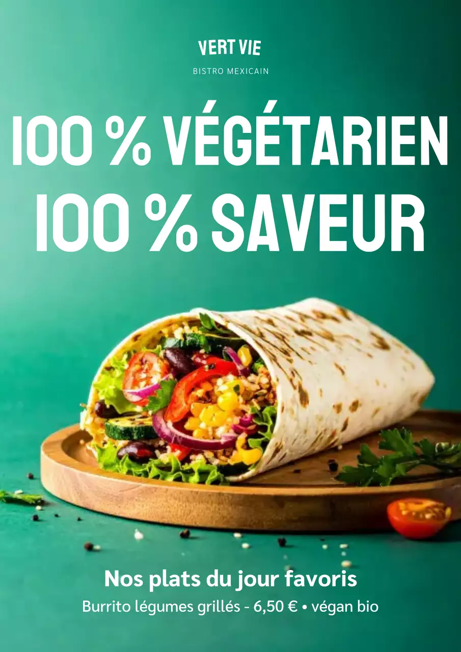 Affiche promotionnelle du menu végétarien moderne et vert