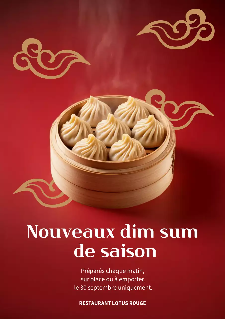 Affiche promotionnelle du dim sum traditionnel rouge