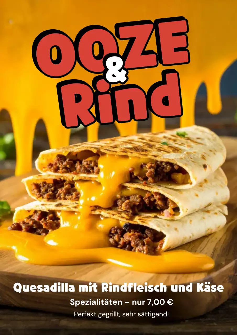 Gelbes, kräftiges Quesadilla-Werbeplakat