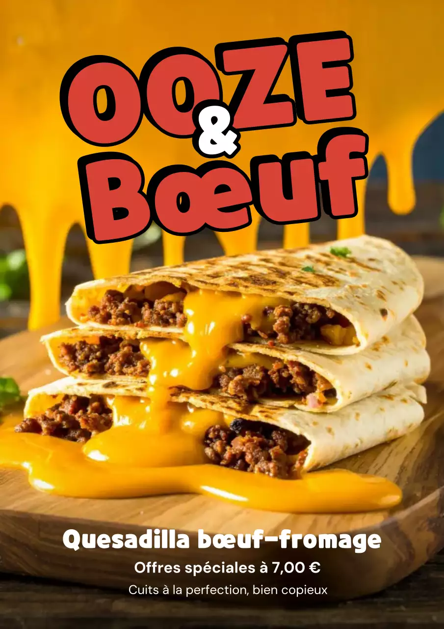 Affiche promotionnelle de Quesadilla jaune et audacieuse
