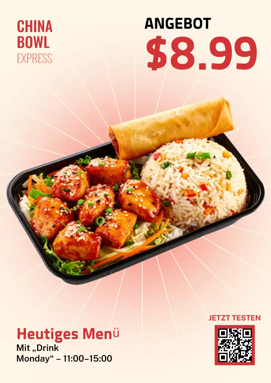 Rotes modernes Speisekarten-Werbeplakat