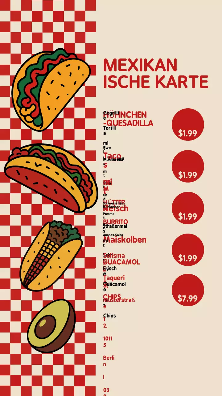 Rote Retro-Mexikanisches Menü Instagram Story