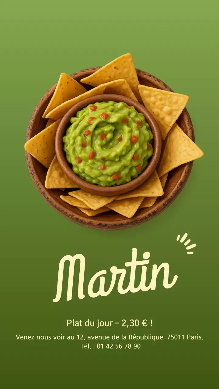 Publicité Instagram pour le guacamole rustique vert