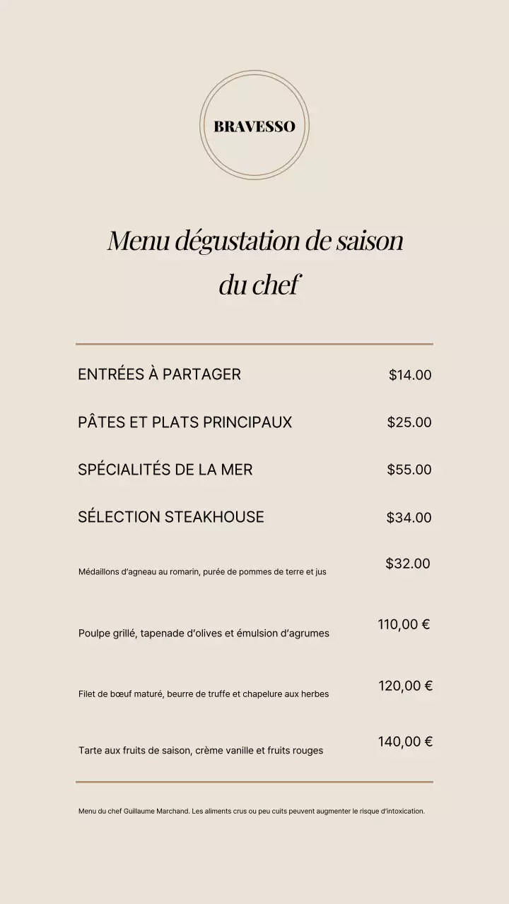 Annonce du menu beige élégant sur Instagram