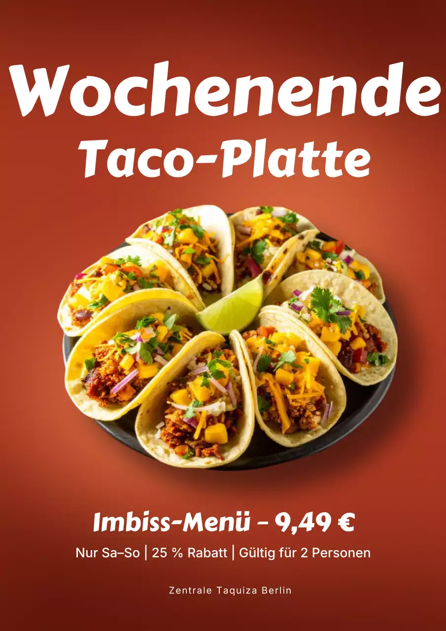 Orangefarbenes, kräftiges Taco-Menü-Werbeplakat