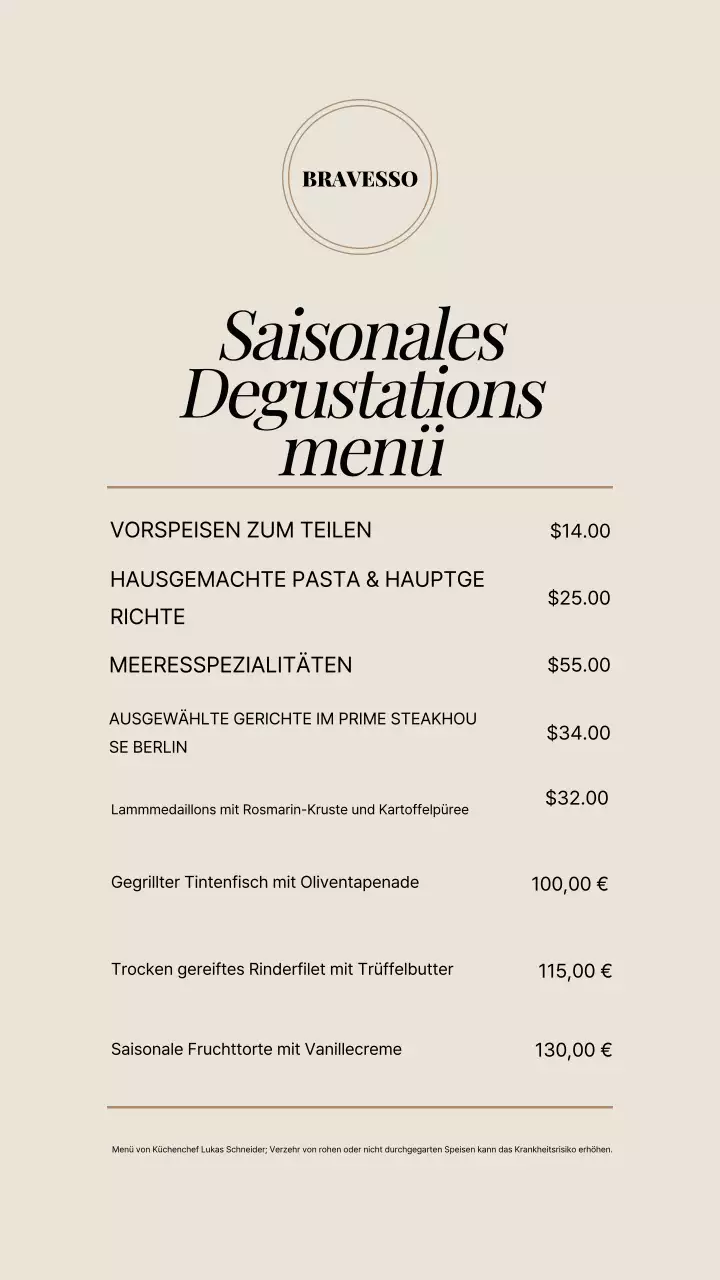 Beige Elegante Menüankündigung Instagram Story