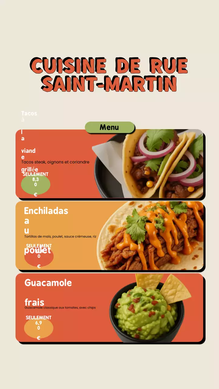 Menu de cuisine rustique orange sur Instagram