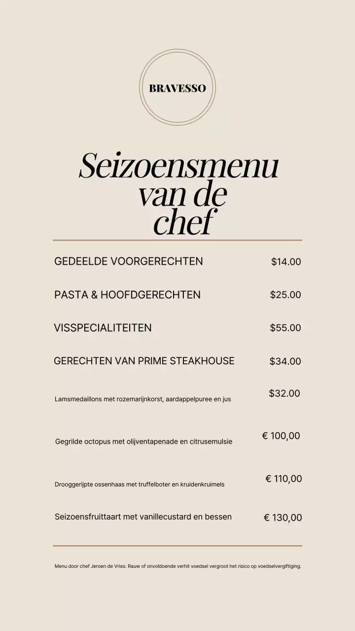 Beige Elegant Menu Aankondiging Instagram Verhaal