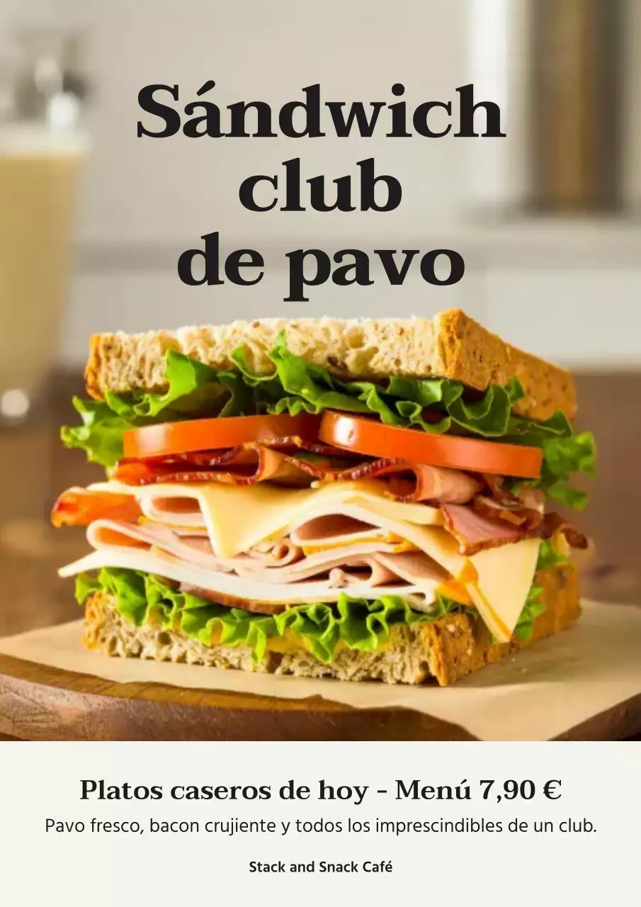 Cartel publicitario de sándwich clásico beige