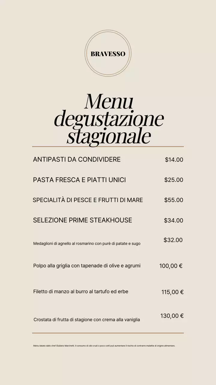 Annuncio del menu Beige Elegant su Instagram