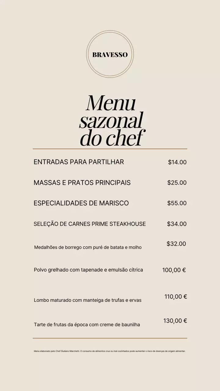 Anúncio do menu elegante bege no Instagram Story