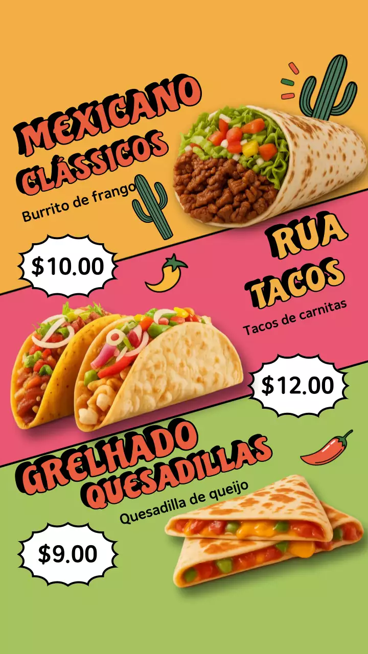 Anúncio de cardápio mexicano retrô colorido no Instagram Story