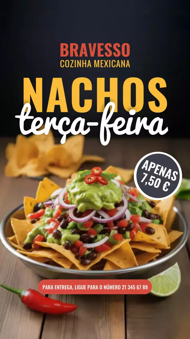 História do Instagram de promoção de nachos rústicos marrons