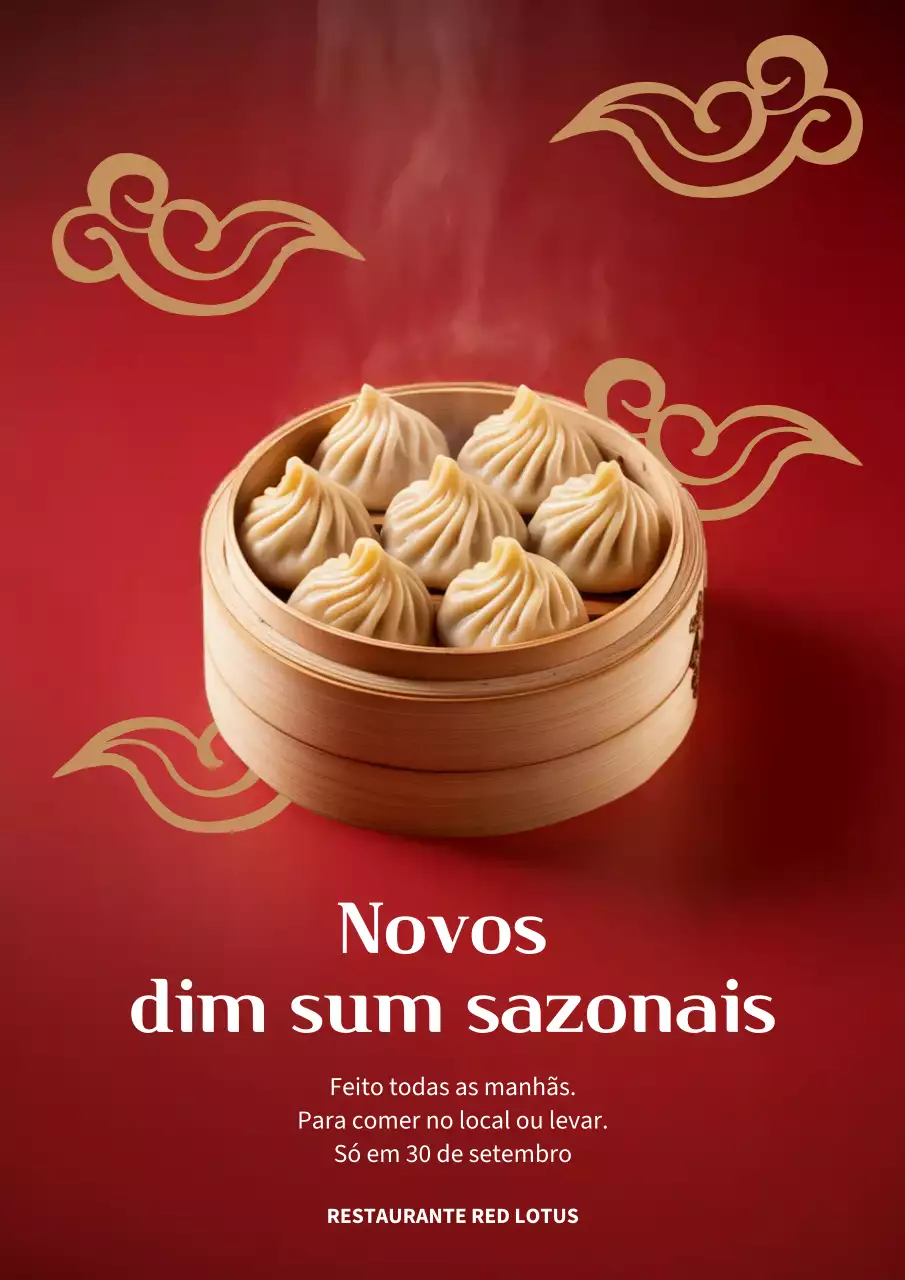 Cartaz promocional de Dim Sum Tradicional Vermelho