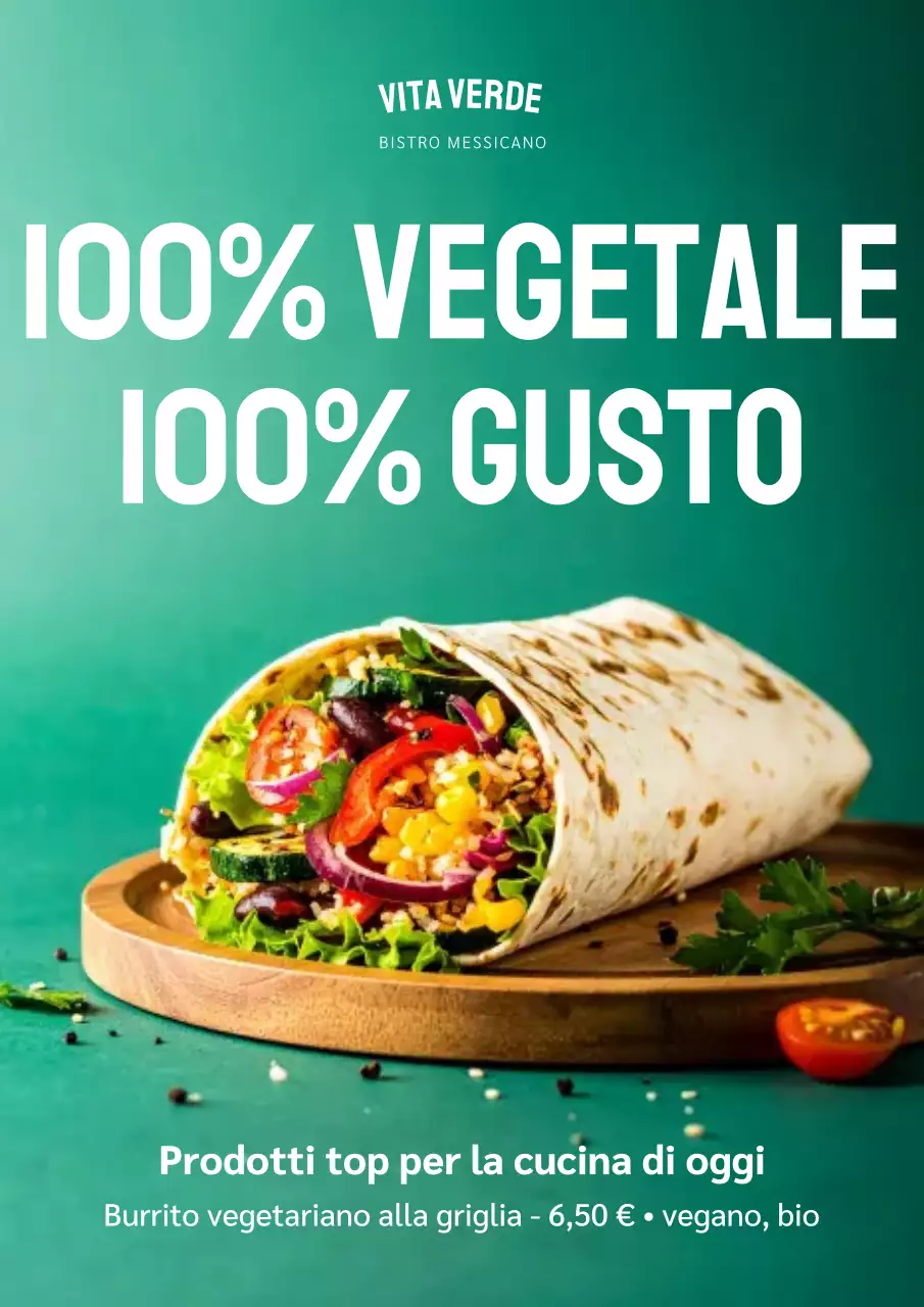 Poster promozionale del menu vegetariano moderno verde