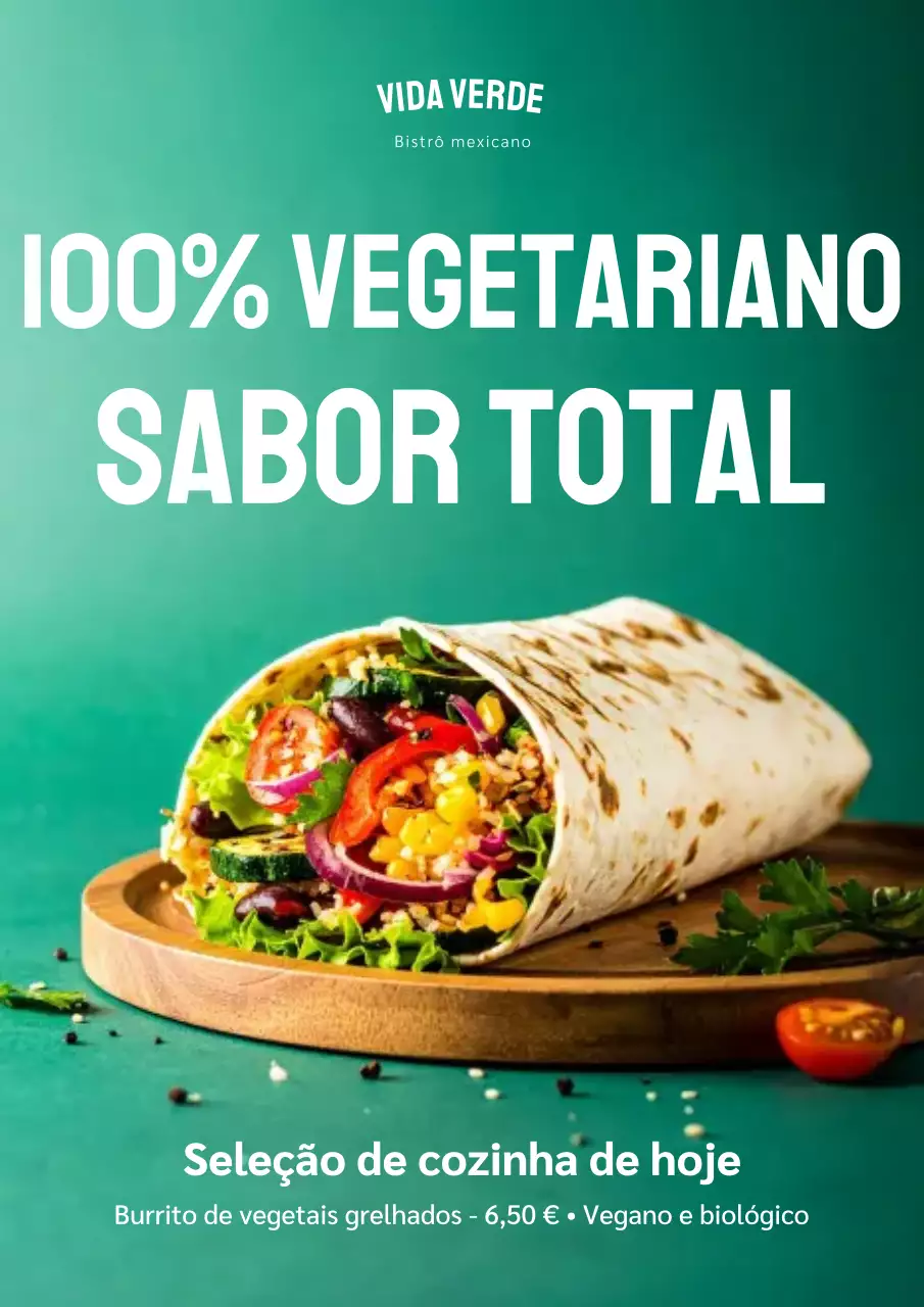 Cartaz promocional do cardápio vegetariano moderno e verde