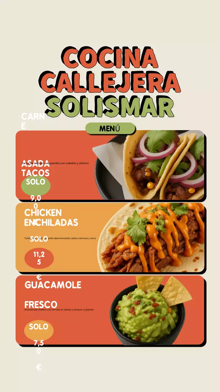 Historia de Instagram del menú de comida rústica naranja