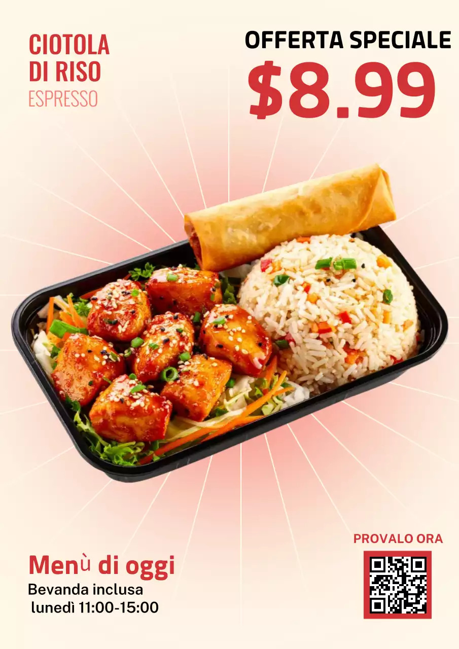 Manifesto pubblicitario del menu di cibo moderno rosso