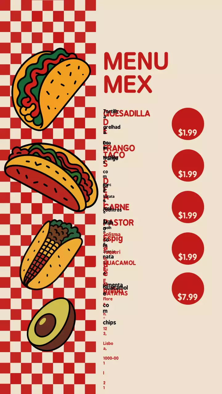 História do Instagram do cardápio mexicano retrô vermelho