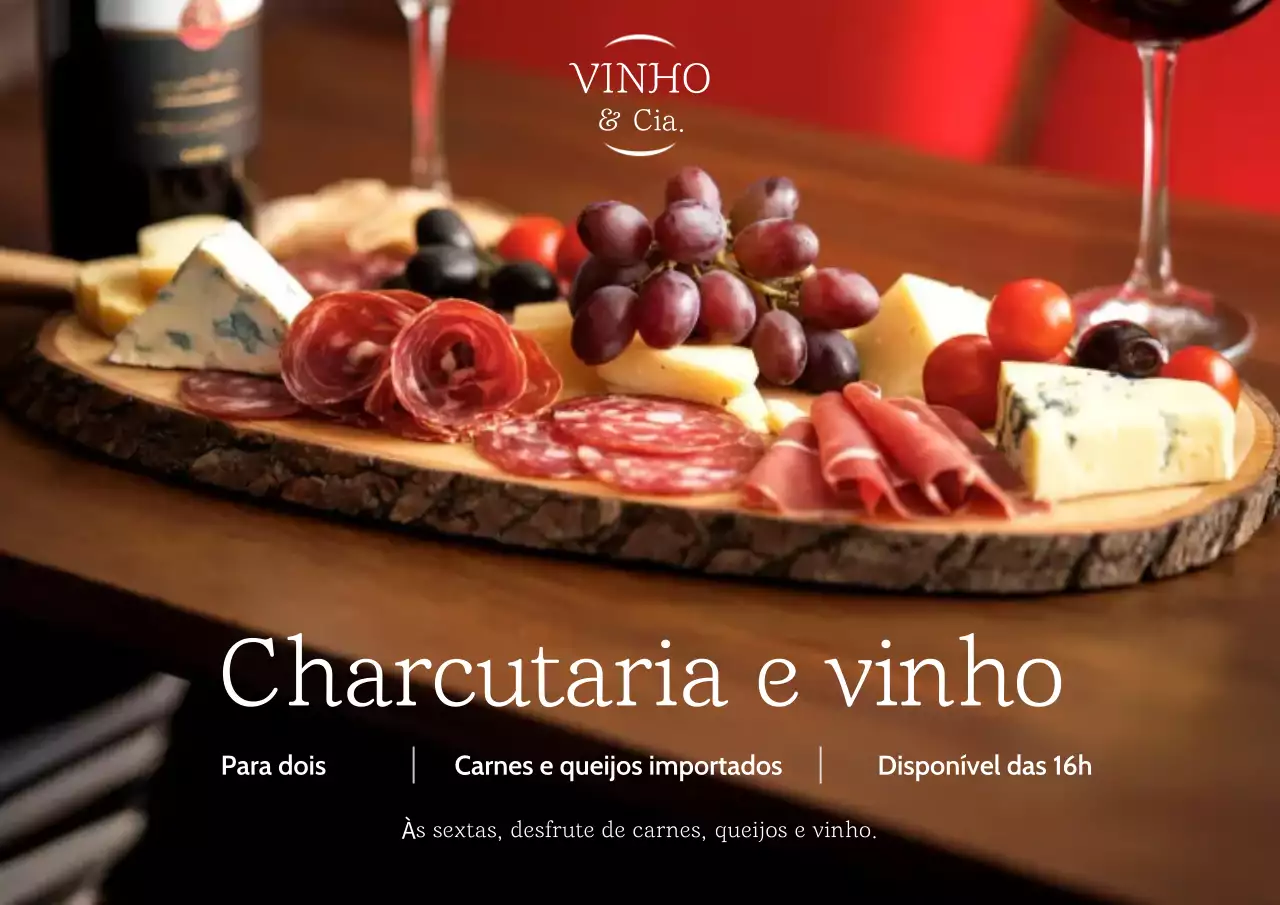 Cartaz promocional de vinho tinto elegante
