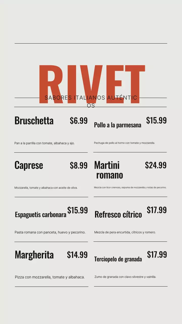 Historia de Instagram del menú del restaurante Beige Modern